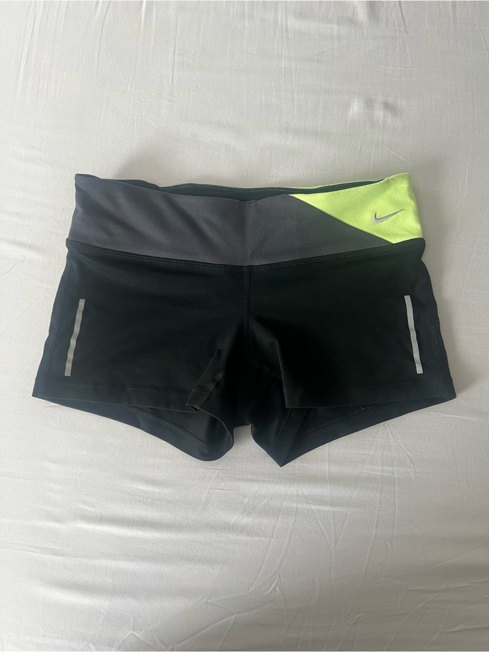 Nike Women’s Black Shorts with Gray and Neon Yellow Waistband